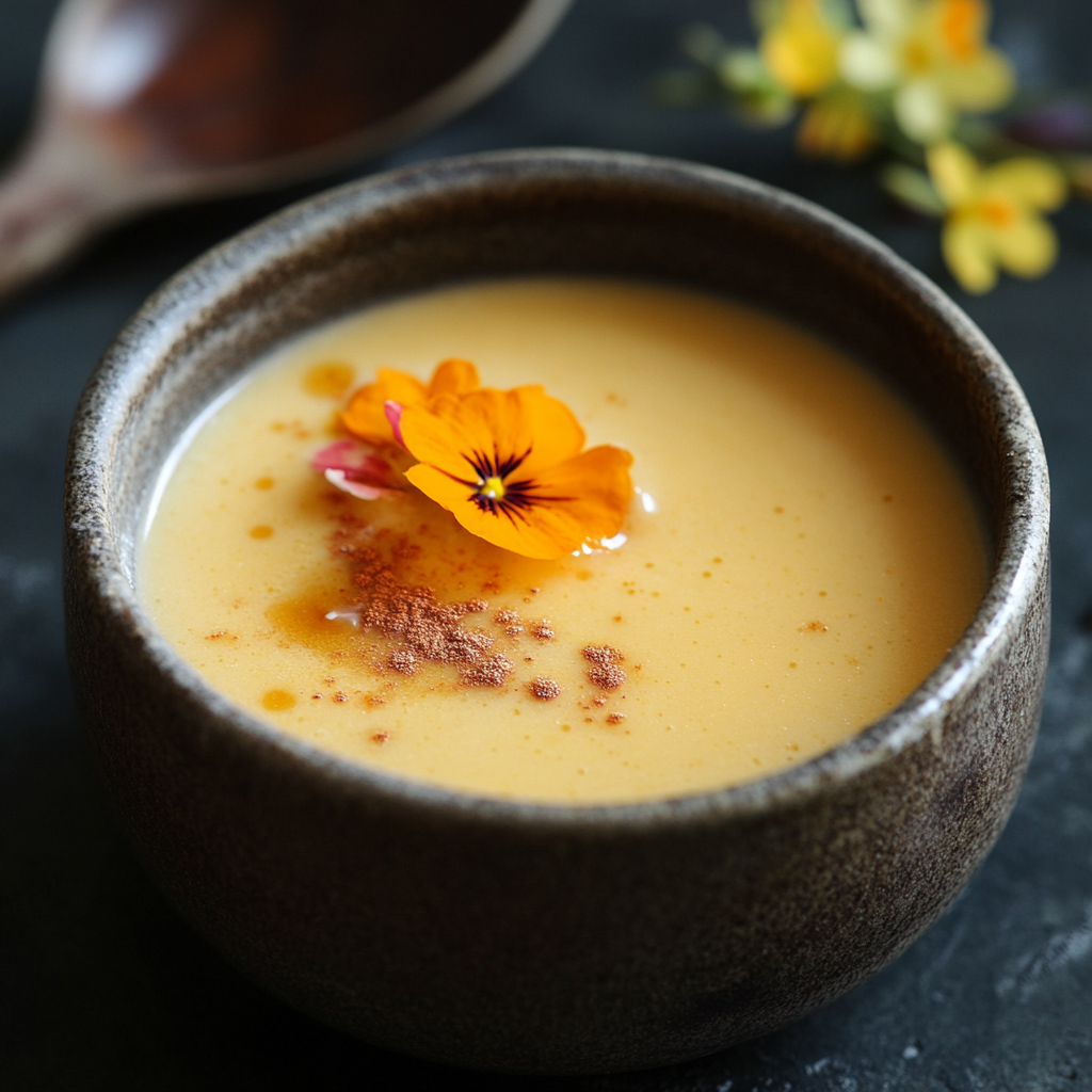 Silky crème caramel topped with rich golden caramel sauce on a white plate – perfect custard result using expert crème caramel tips.3