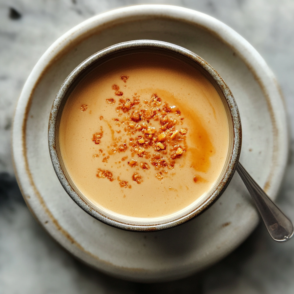 Silky crème caramel topped with rich golden caramel sauce on a white plate – perfect custard result using expert crème caramel tips.4