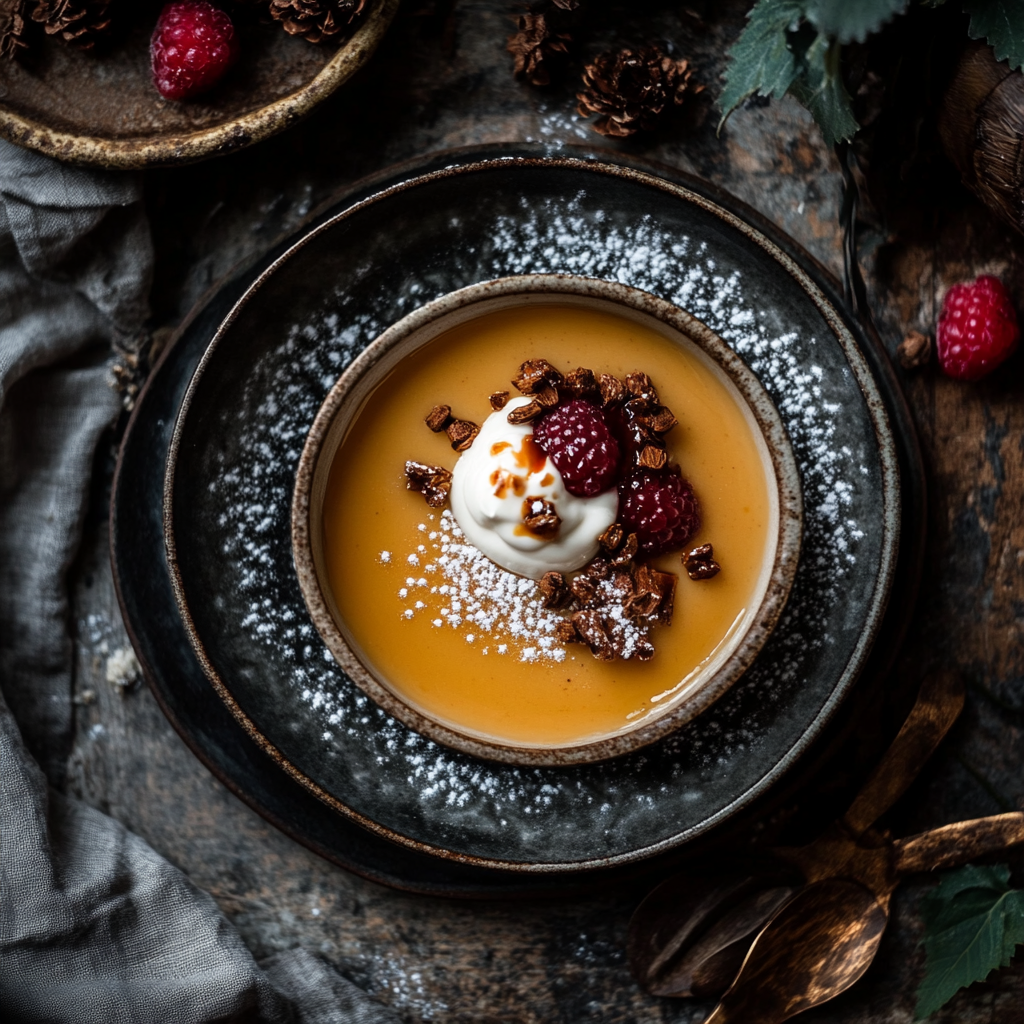 Silky crème caramel topped with rich golden caramel sauce on a white plate – perfect custard result using expert crème caramel tips.1