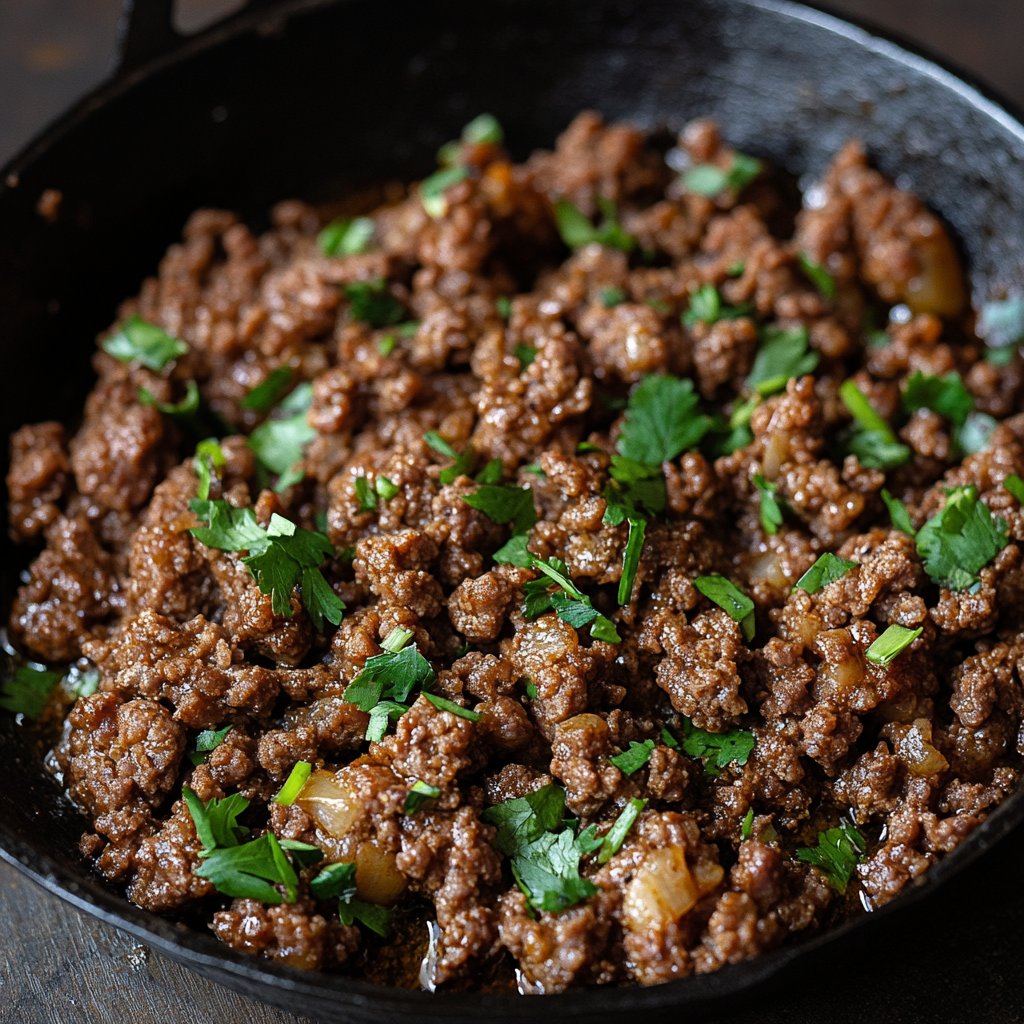 Cheesy sausage pasta bake in a skillet – a delicious example of easy ground sausage recipes for dinner.2