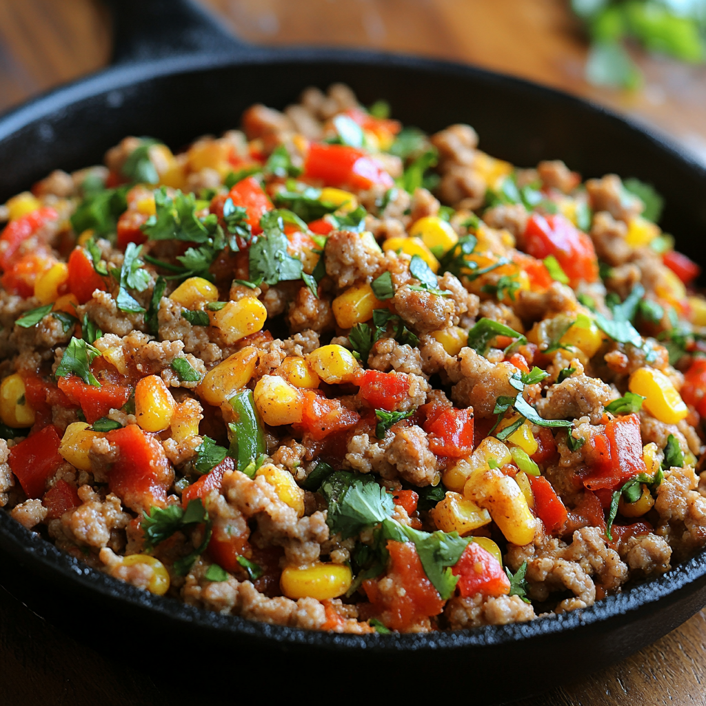 Cheesy sausage pasta bake in a skillet – a delicious example of easy ground sausage recipes for dinner.4