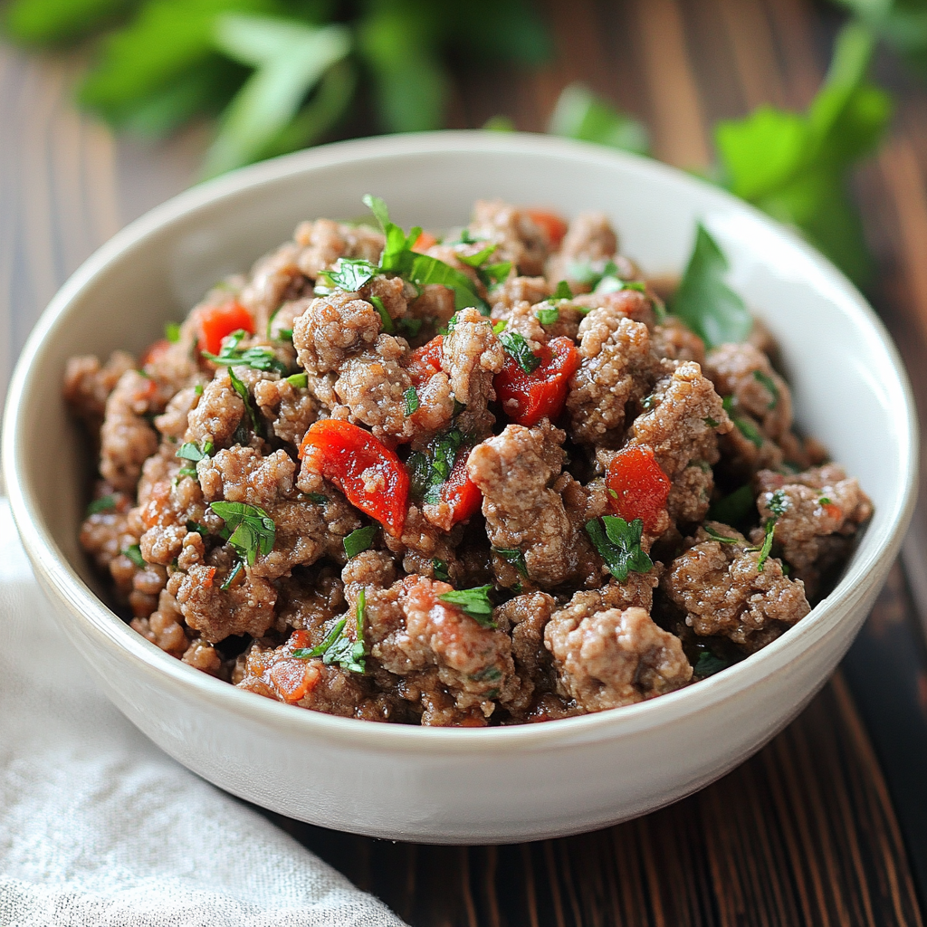 A colorful plate of lean ground sausage stir-fry with vegetables, part of a healthy ground sausage recipe for a nutritious, low-fat meal.4