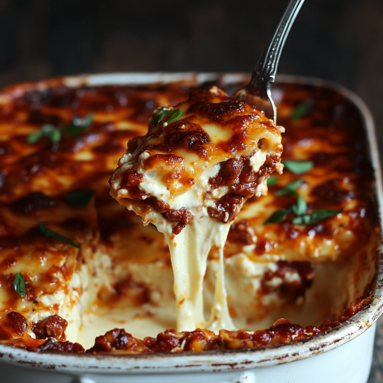 Italian Lasagna with Béchamel sauce topped with golden melted cheese and garnished with fresh herbs1