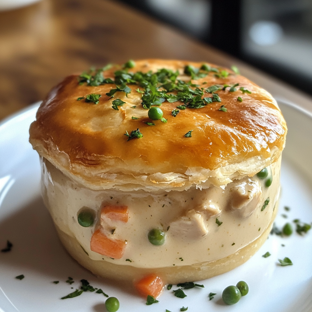 Golden-baked Pillsbury Chicken Pot Pie with flaky crust and creamy filling, fresh from the oven.4