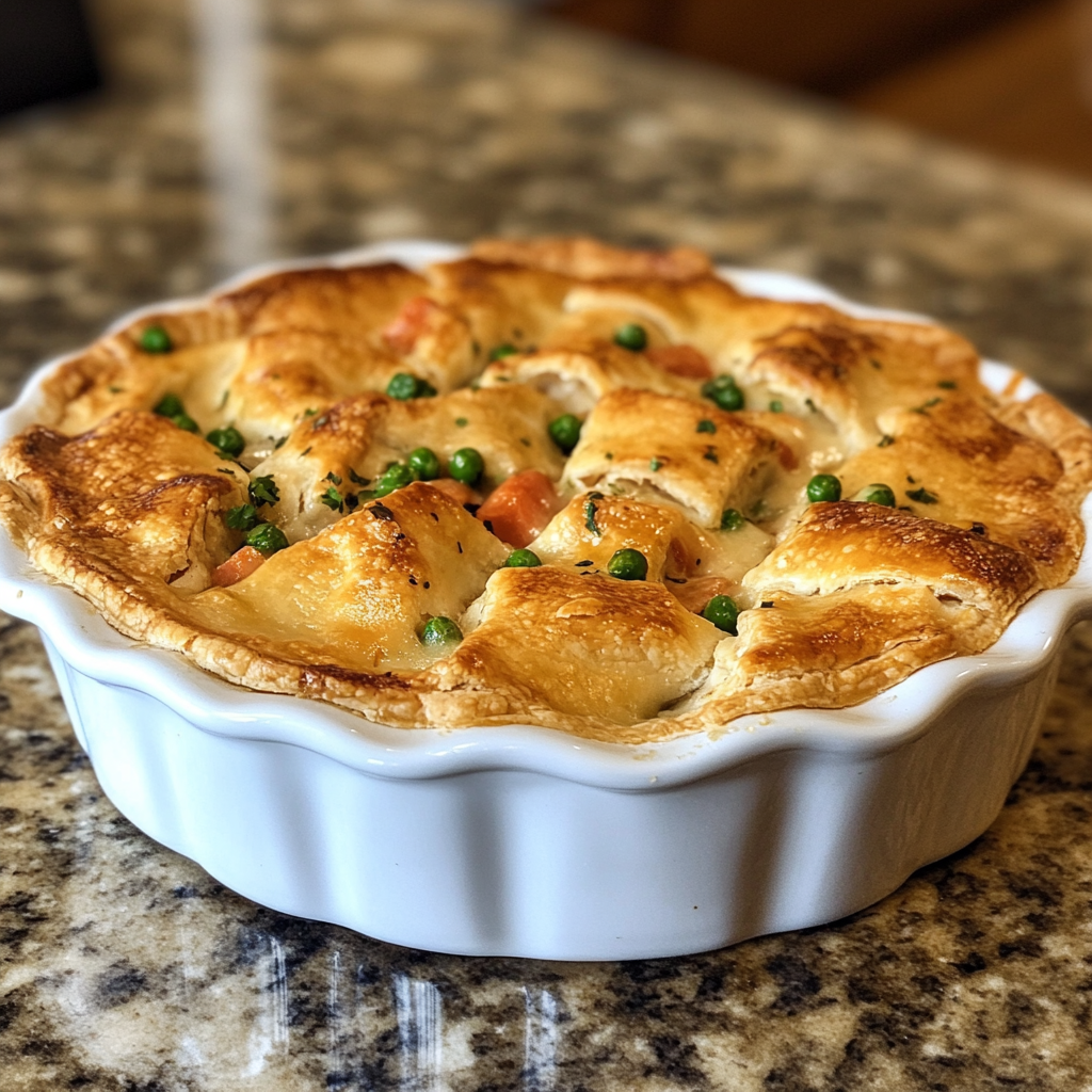 Flaky Pillsbury Chicken Pot Pie with golden crust and creamy filling – perfect comfort food recipe.2