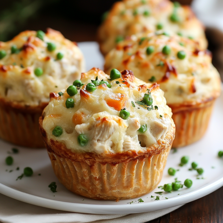 Freshly baked Pillsbury Chicken Pot Pie Muffins in a muffin tin, golden and flaky, filled with chicken and vegetables.1