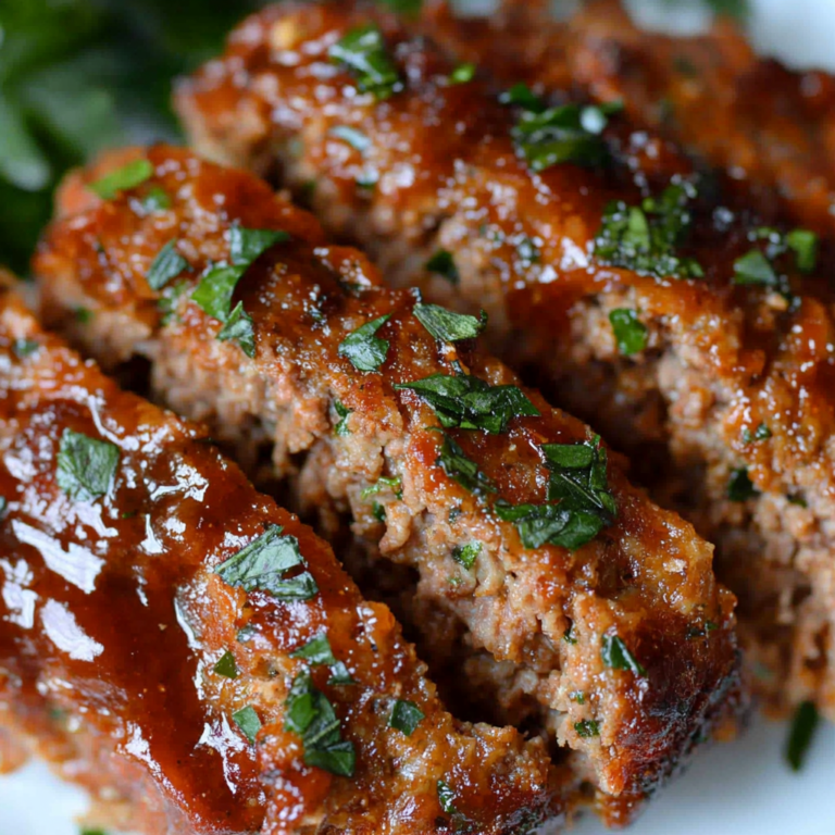Juicy crockpot meatloaf with a rich glaze, served on a plate with mashed potatoes and roasted vegetables.1