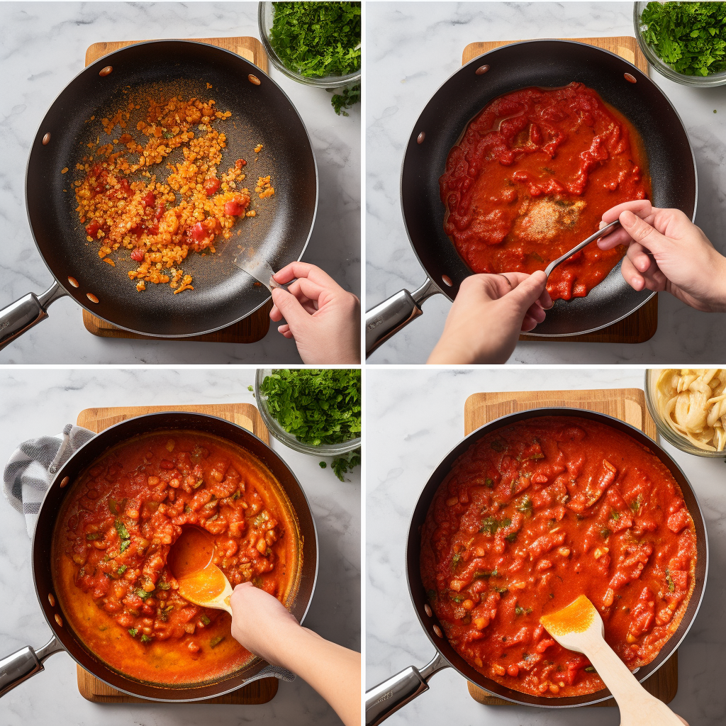 A bowl of penne pasta topped with spicy Arrabbiata sauce, garnished with fresh parsley and chili flakes.2