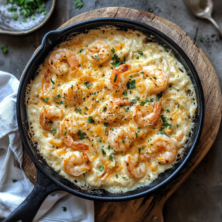 Creamy Shrimp Alfredo recipe served on fettuccine pasta with parsley garnish1