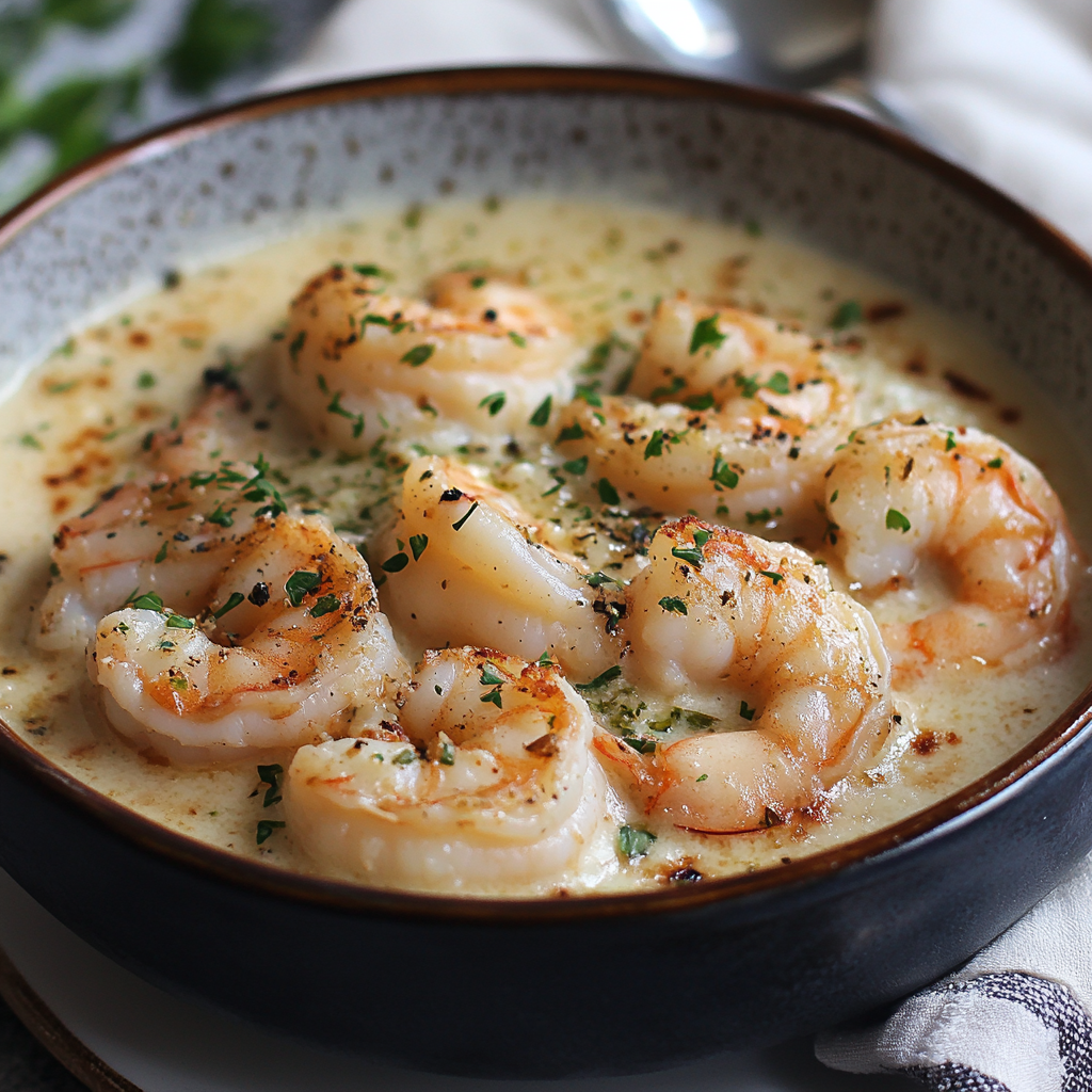 Creamy Shrimp Alfredo recipe served on fettuccine pasta with parsley garnish3