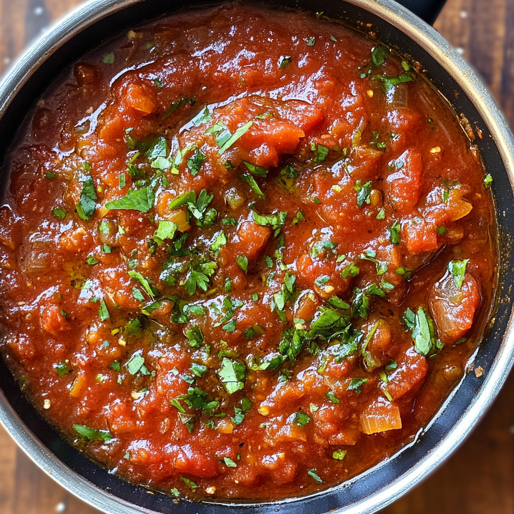 A bowl of penne pasta topped with spicy Arrabbiata sauce, garnished with fresh parsley and chili flakes.3
