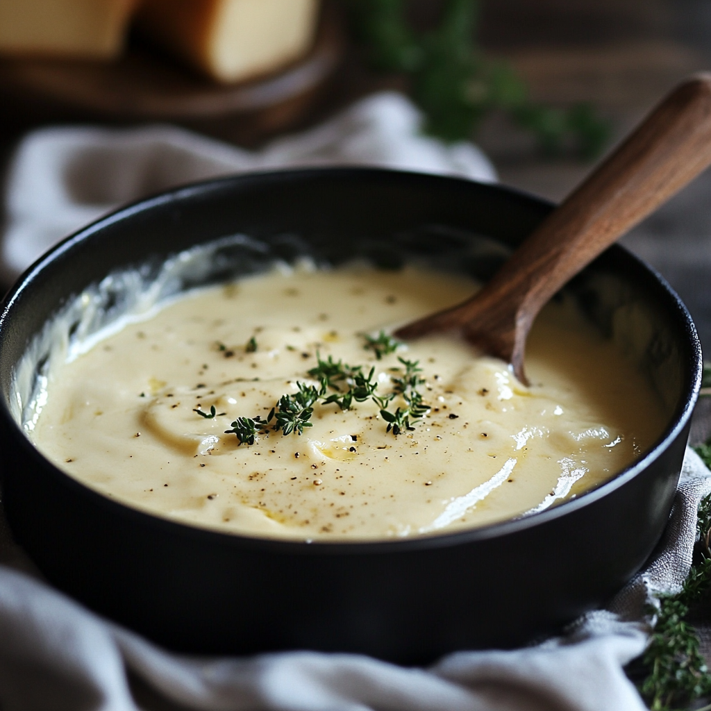 Whisking creamy béchamel sauce in a saucepan — step-by-step white sauce recipe preparation1