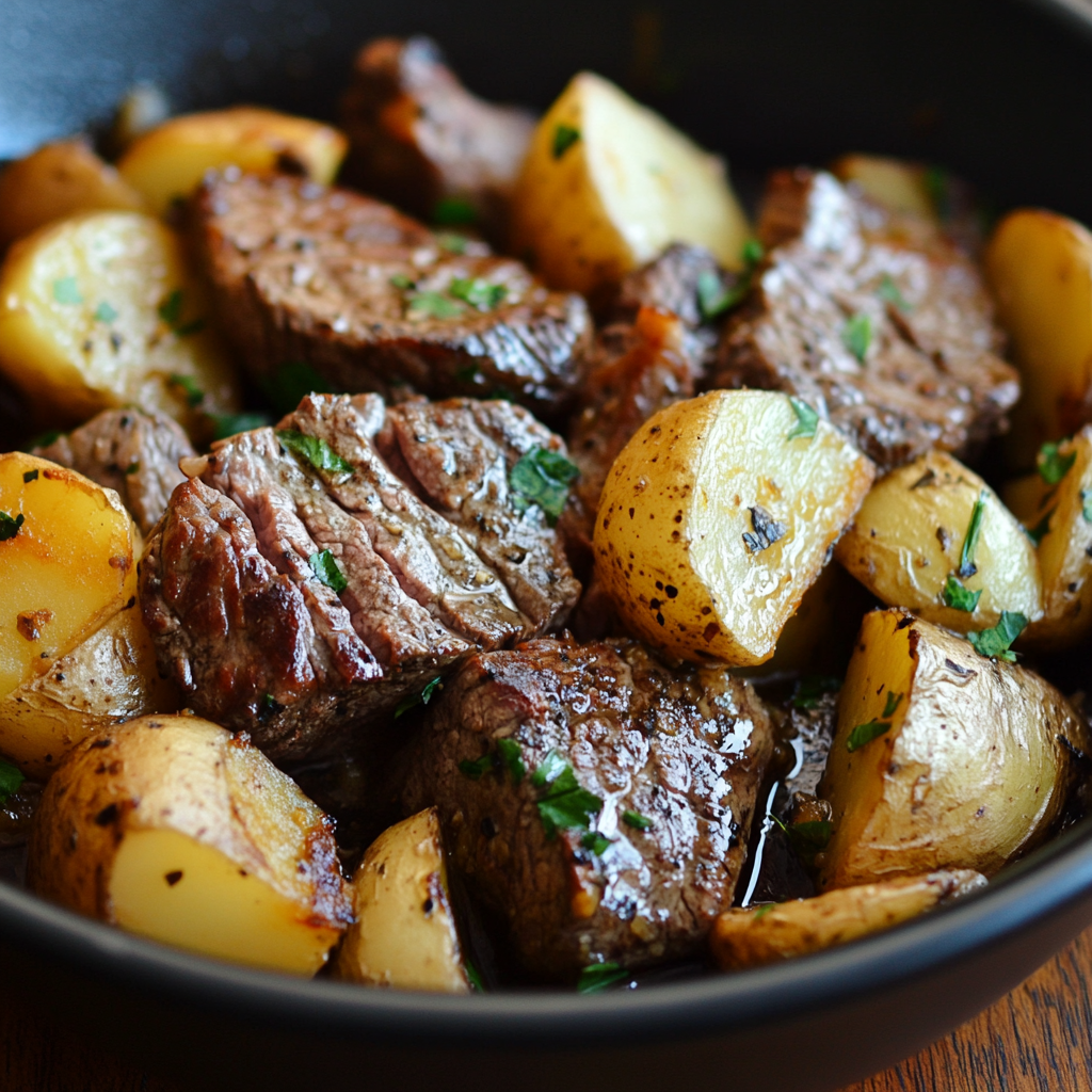 Tender crockpot steak and potatoes served with herbs and vegetables, slow-cooked to perfection for a hearty family meal.4