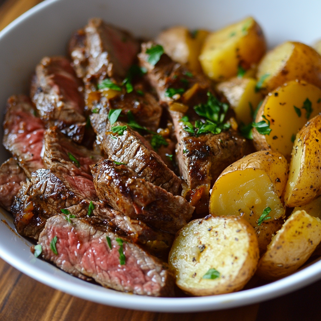 Tender crockpot steak and potatoes served with herbs and vegetables, slow-cooked to perfection for a hearty family meal.3