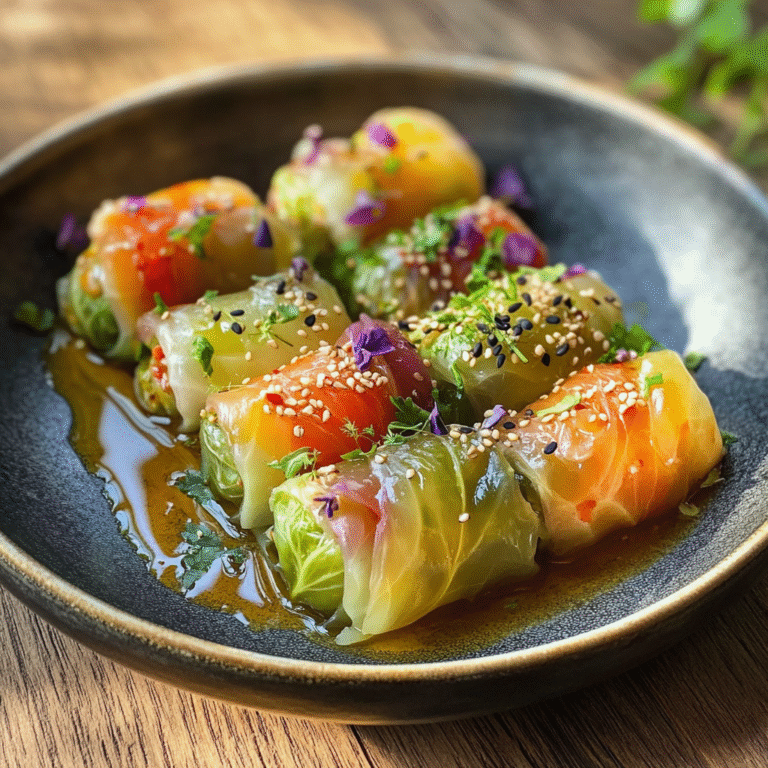 A plate of traditional cabbage rolls stuffed with meat and rice, served in tomato sauce and garnished with herbs