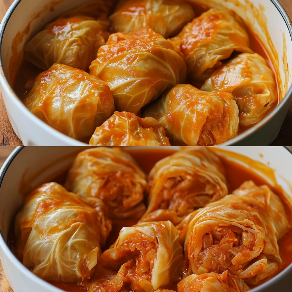 A plate of traditional cabbage rolls stuffed with meat and rice, served in tomato sauce and garnished with herbs2
