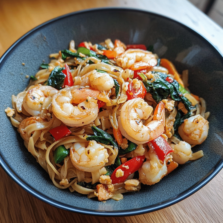 Delicious prawn Pad Thai served with bean sprouts, crushed peanuts, lime wedges, and fresh herbs.1