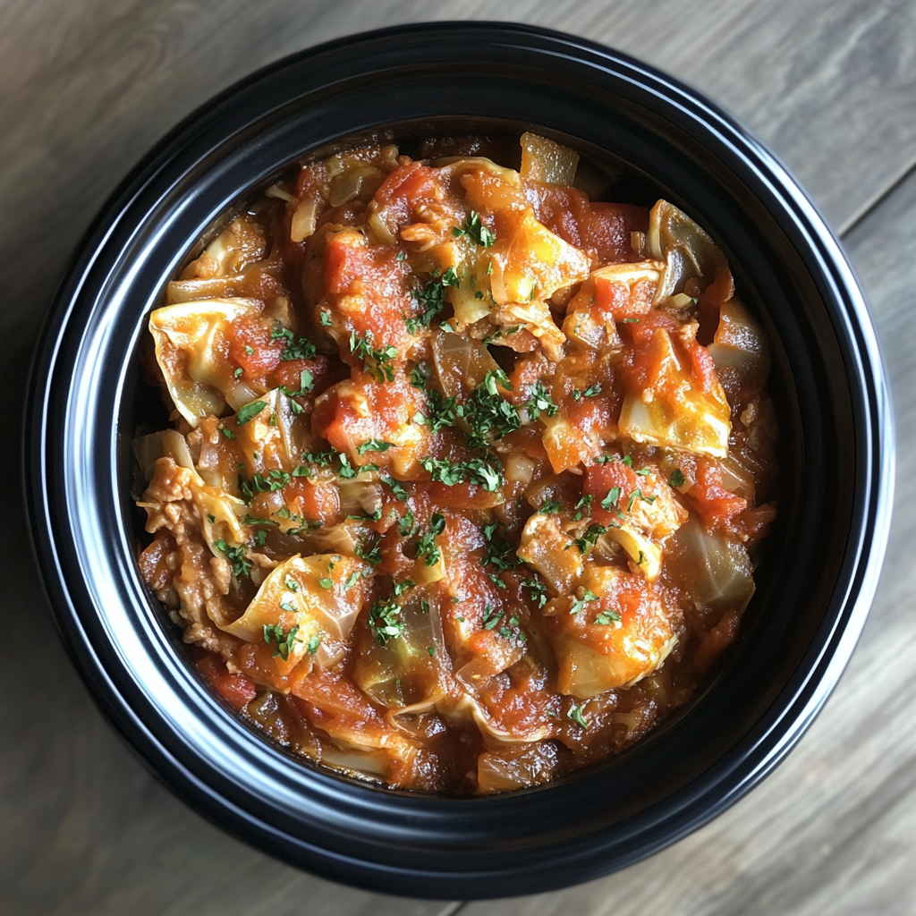 Slow cooker cabbage rolls served with tomato sauce – a hearty, comfort food classic made in the crockpot.2